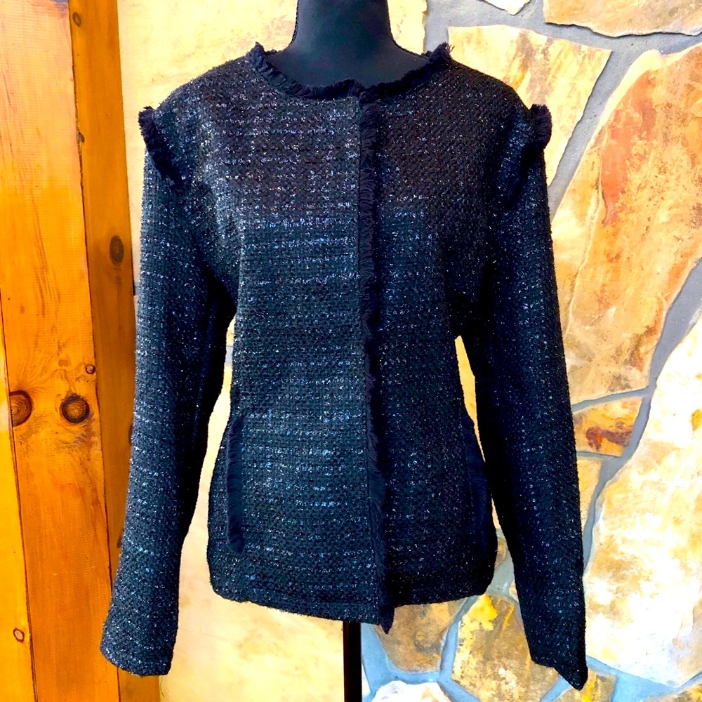 New Attitude Unknown Black Textured Fringed Jacket with Pockets (L) - Picture 3 of 16
